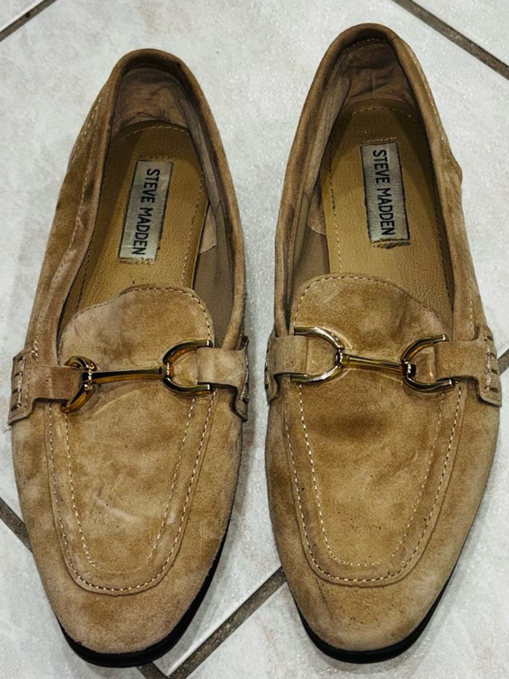 Steve Madden Beige/Tan Suede Horsebit Loafers